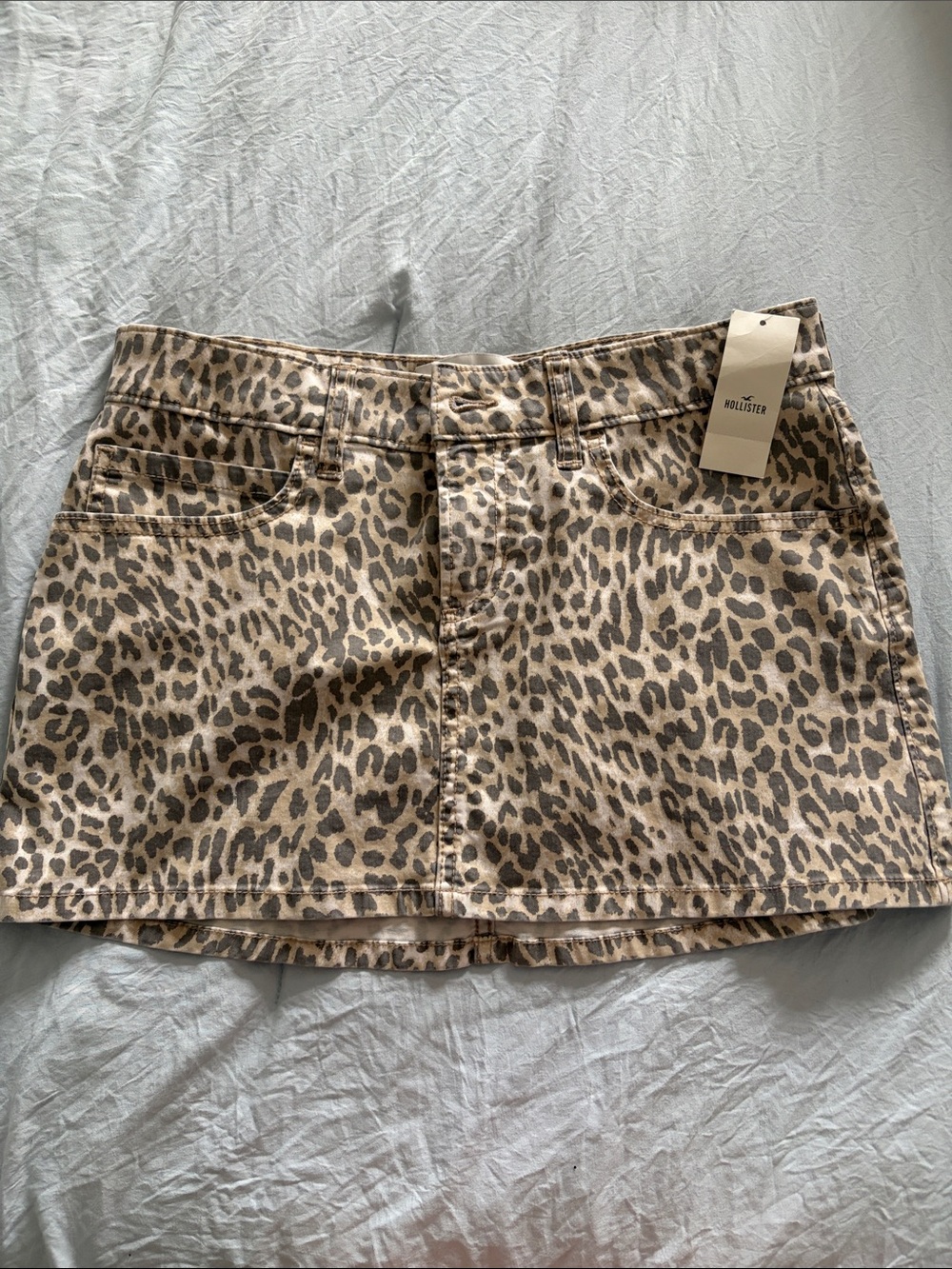 Hollister Leopard Print Denim Mini Skirt - Tan & Black